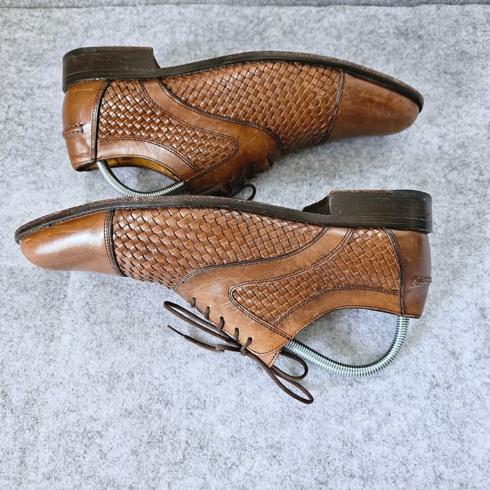 Johnston & Murphy Mens Woven Leather Cap Toe Oxford Dress Shoes Tan Brown 10M - Picture 6 of 10